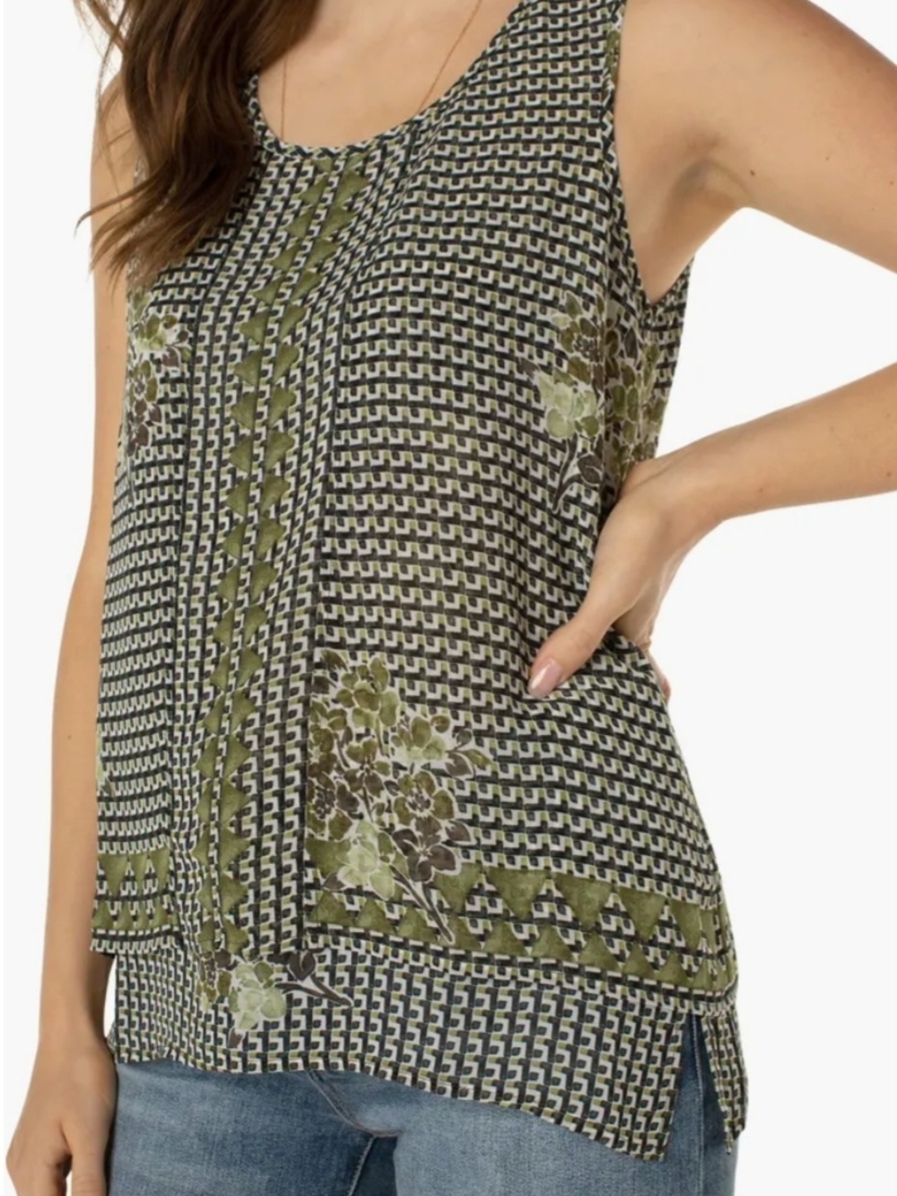 NWT Liverpool Sleeveless Green Floral Top Size XS Bohemian Summer 80s Feminine